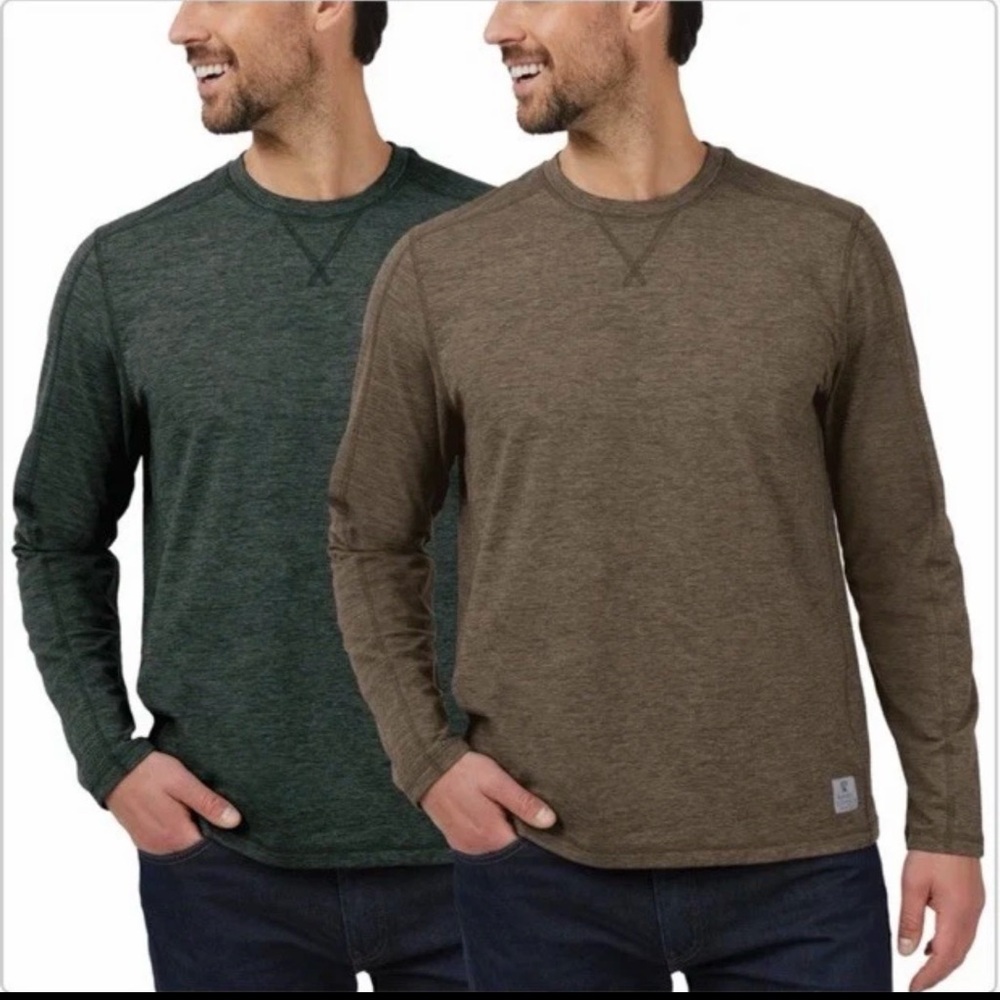 Rugged Elements Sueded Long Sleeve Crew Tee 2-pack Green & Brown Men's Size XXL